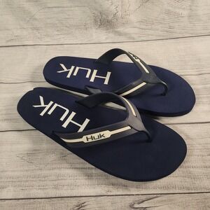 Huk Flipster Men's Size 14 Navy Blue White Logo Flip Flop Sandals H8332000